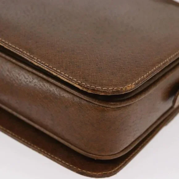 GUCCI Shoulder Bag Leather Brown Gold Auth am9842